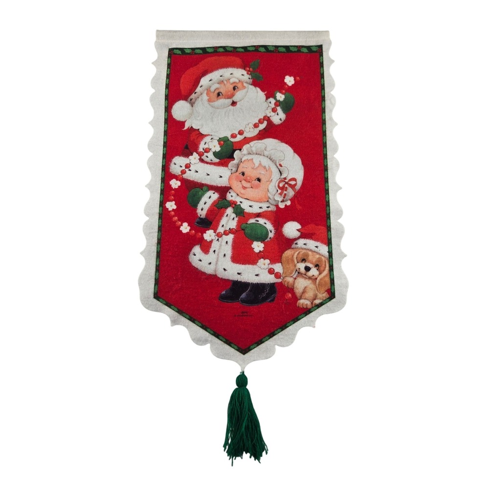 Vintage Santa's Best Christmas Felt Wall Hanging Santa Mrs Claus Caldor 90's